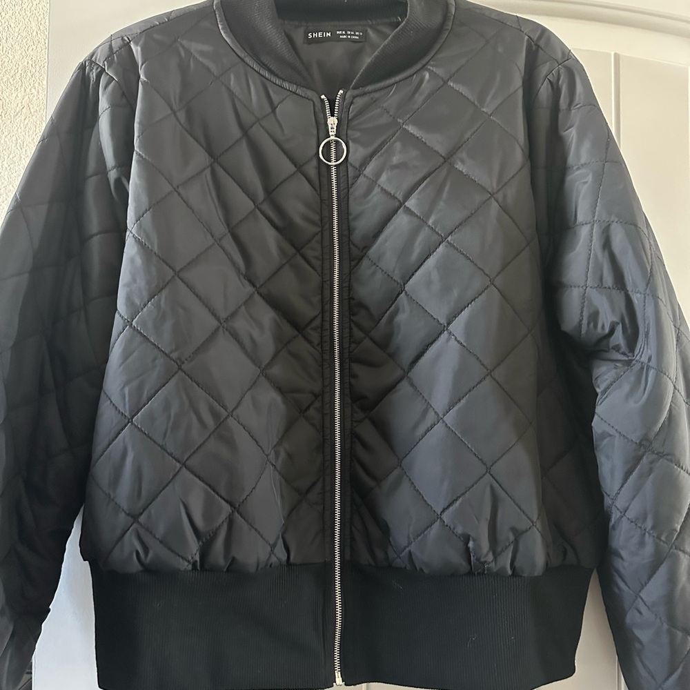 SHEIN Quilted Black Bomber Jacket